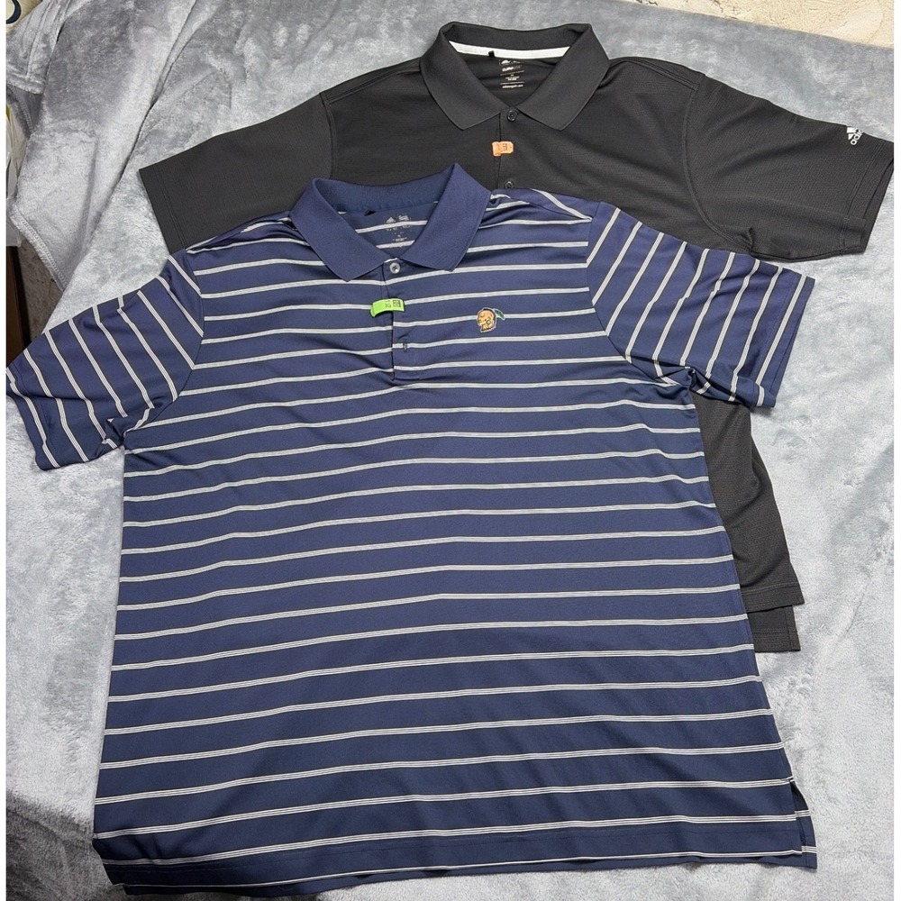 Lot of 2 Adidas Mens Climalite Golf Polo Shirts XL Black Navy Blue Z84003 X22691
